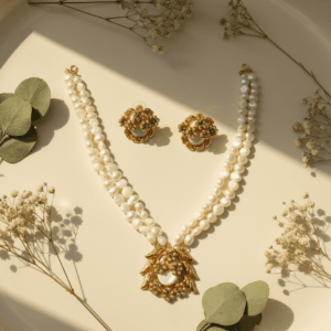 Regal Bloom Real Pearl Necklace Set