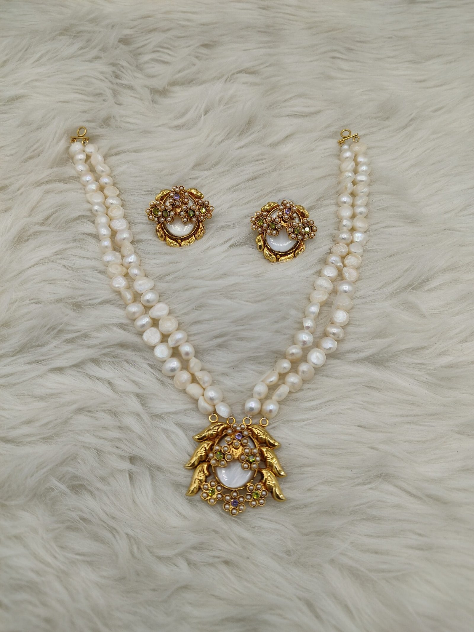 Regal Bloom Real Pearl Necklace Set