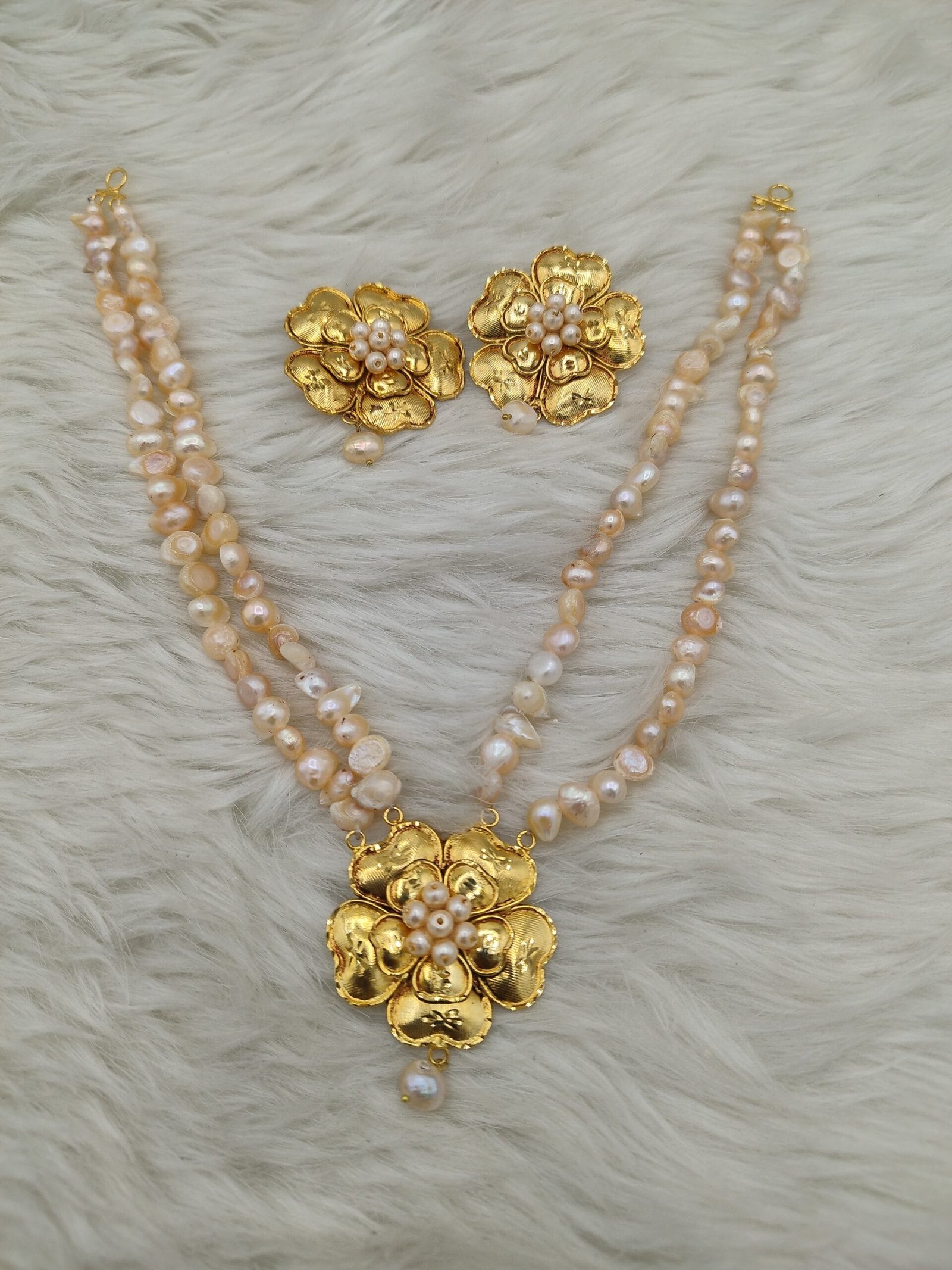 Real Pearl Floral Necklace Set