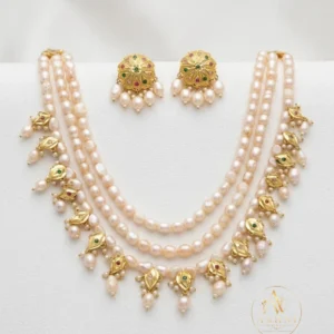 Triple-Strand Baroque Pearl & Navratna Motif Set