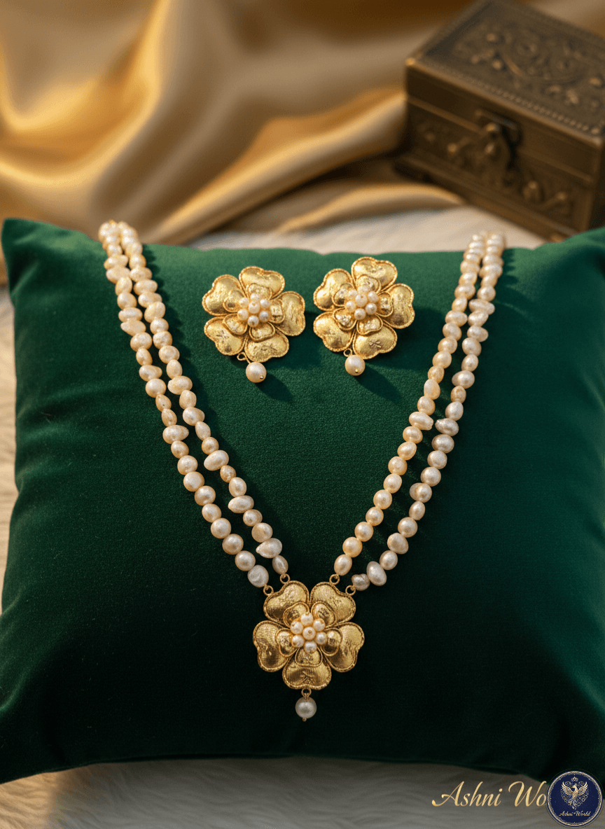 Real Pearl Floral Necklace Set