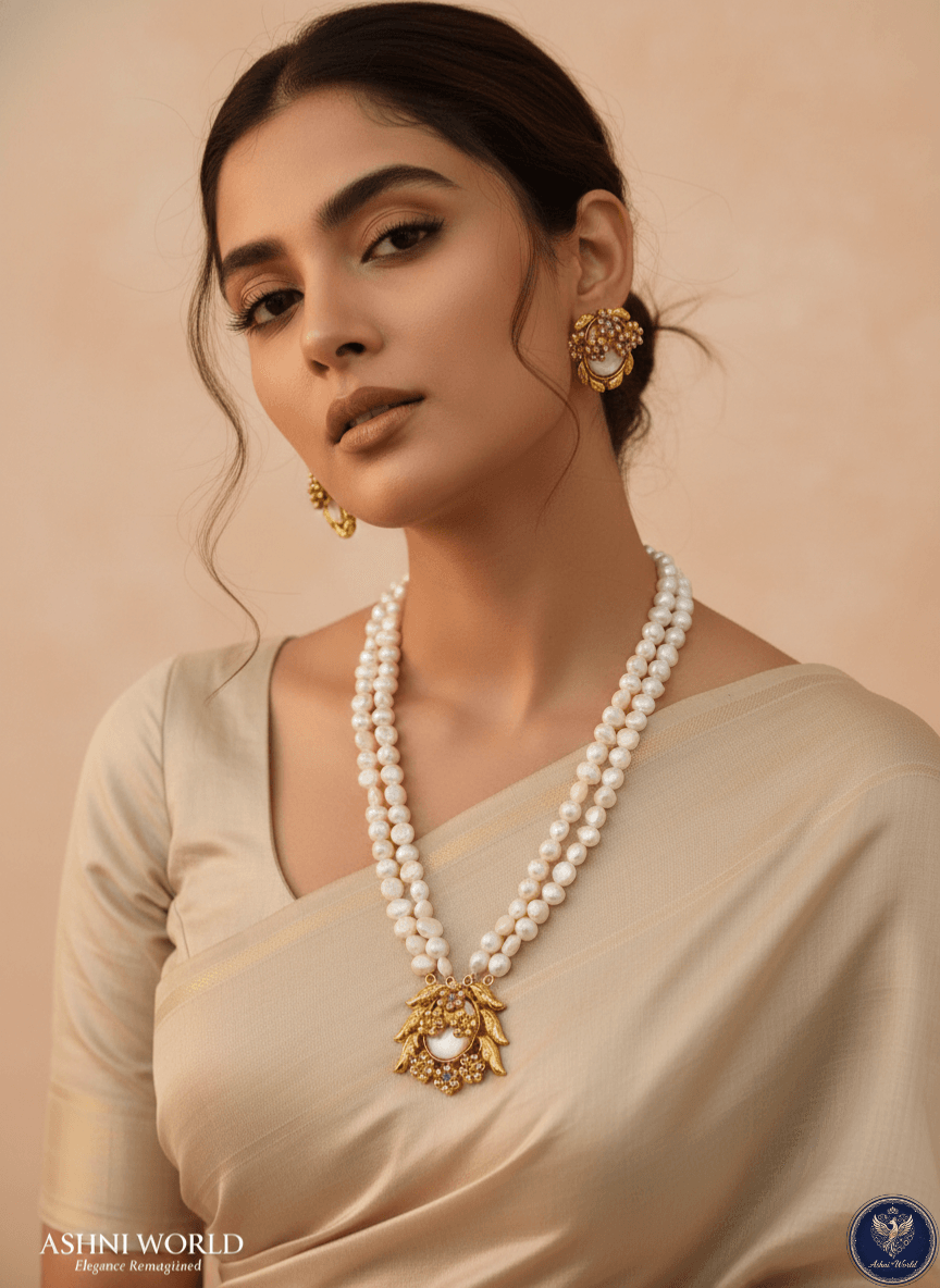 Regal Bloom Real Pearl Necklace Set