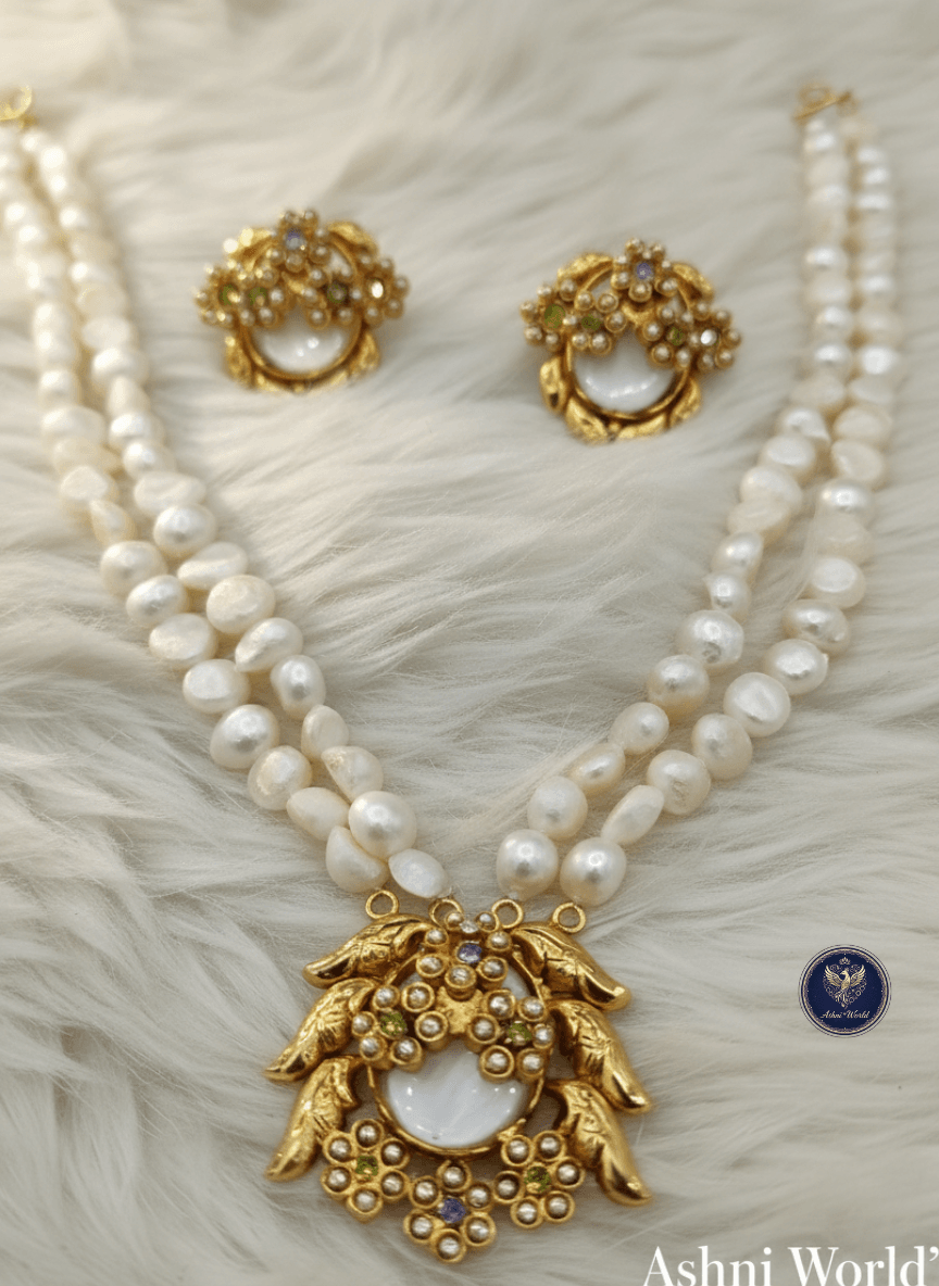 Regal Bloom Real Pearl Necklace Set