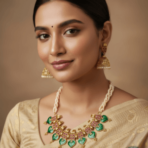The Swarnali Heirloom: A Symphony of Pearls and Emerald Artistry