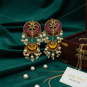The Rajbari Moon-Drop Earrings: A Symphony of Enamel & Pearl