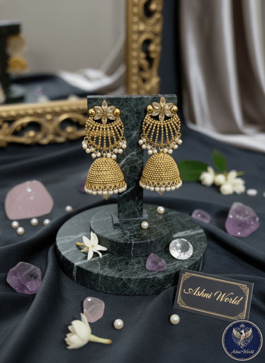 The Sahana Jhumka: A Symphony of Pearls & Gold