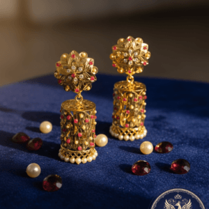The Imperial Filigree Jhumka: A Symphony in Gold & Crimson