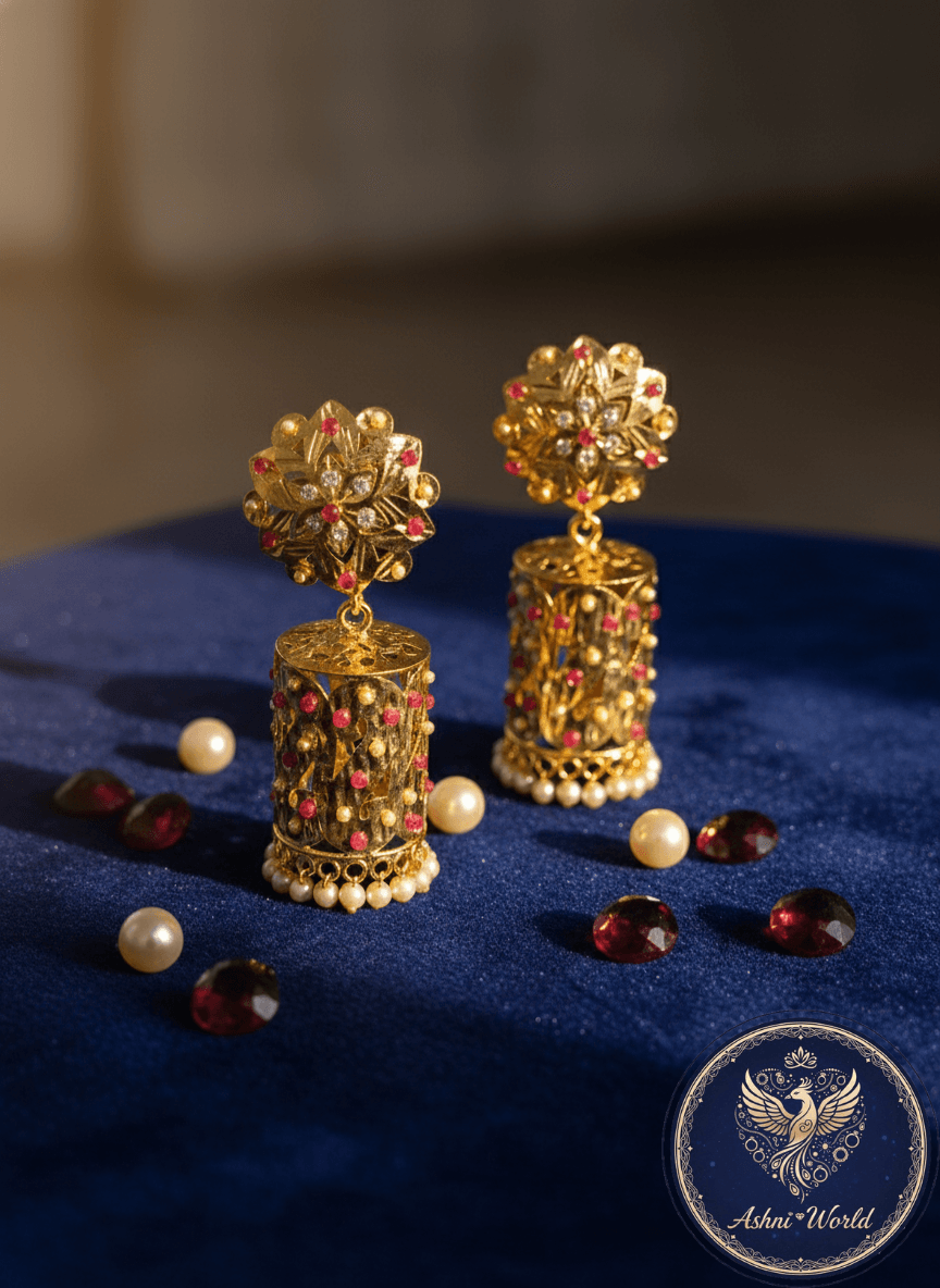 The Imperial Filigree Jhumka: A Symphony in Gold & Crimson