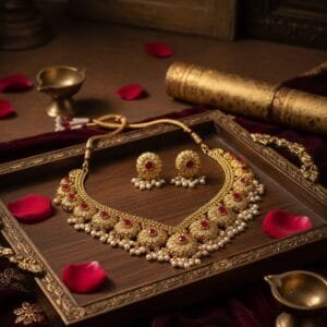 Enchanted Blooms Ruby & Pearl Necklace Set