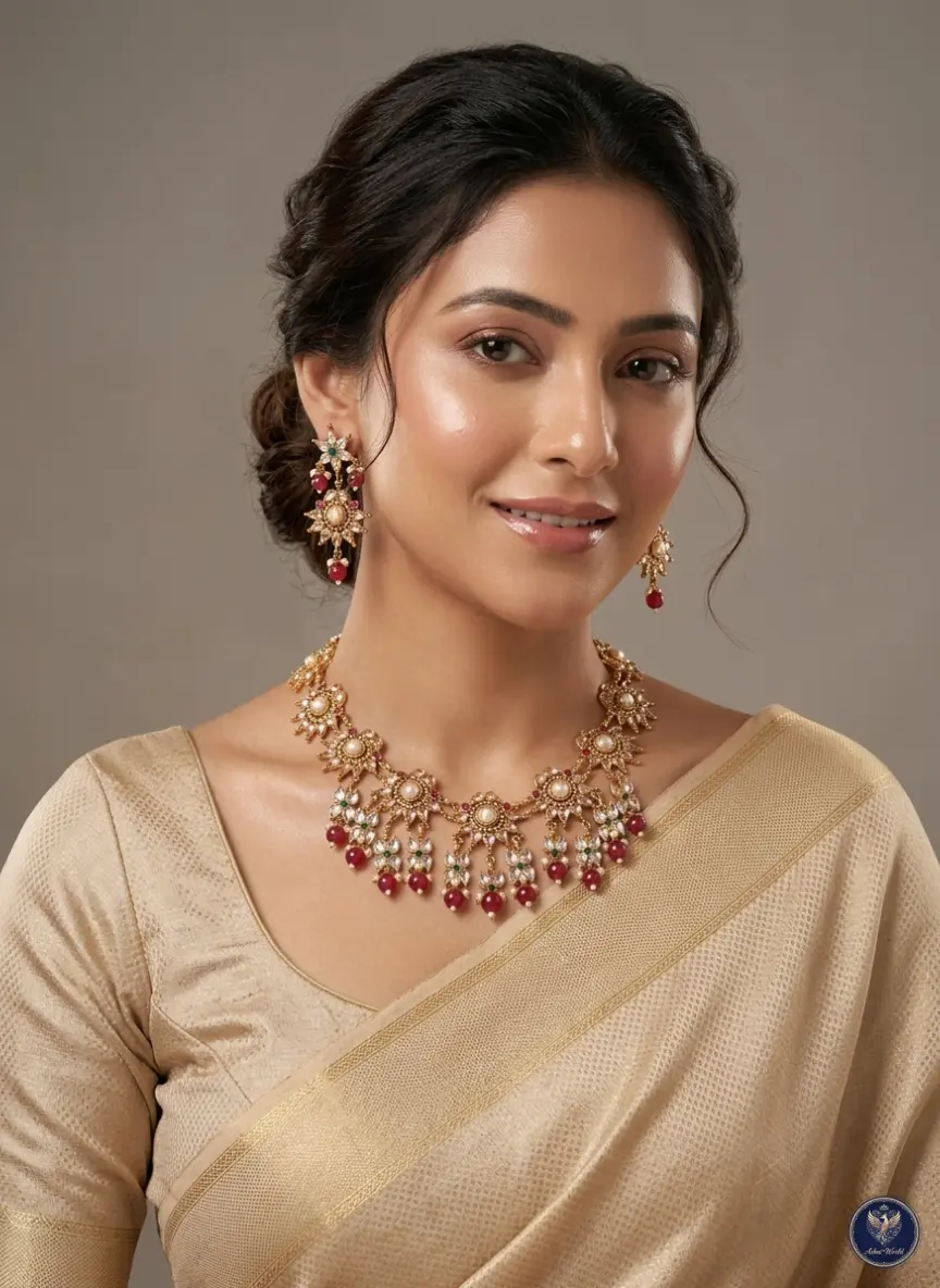 The Apsara Grandeur Set - Champagne Gold, Ruby Red & Pearl Drop Masterpiece