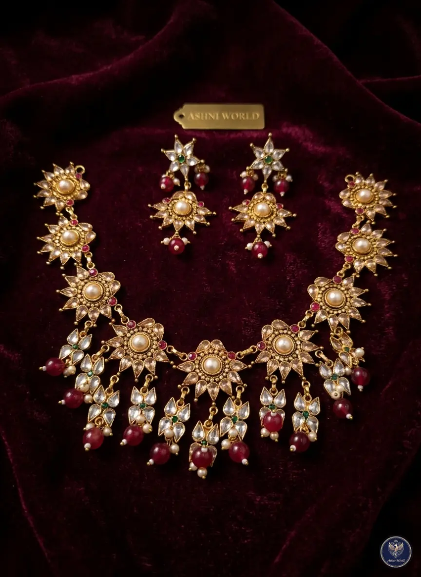 The Apsara Grandeur Set - Champagne Gold, Ruby Red & Pearl Drop Masterpiece