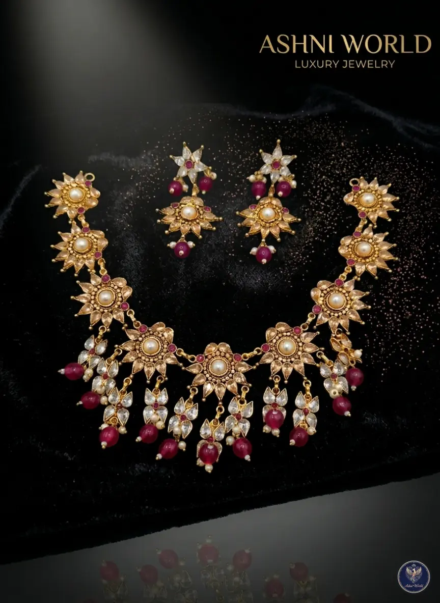 The Apsara Grandeur Set - Champagne Gold, Ruby Red & Pearl Drop Masterpiece