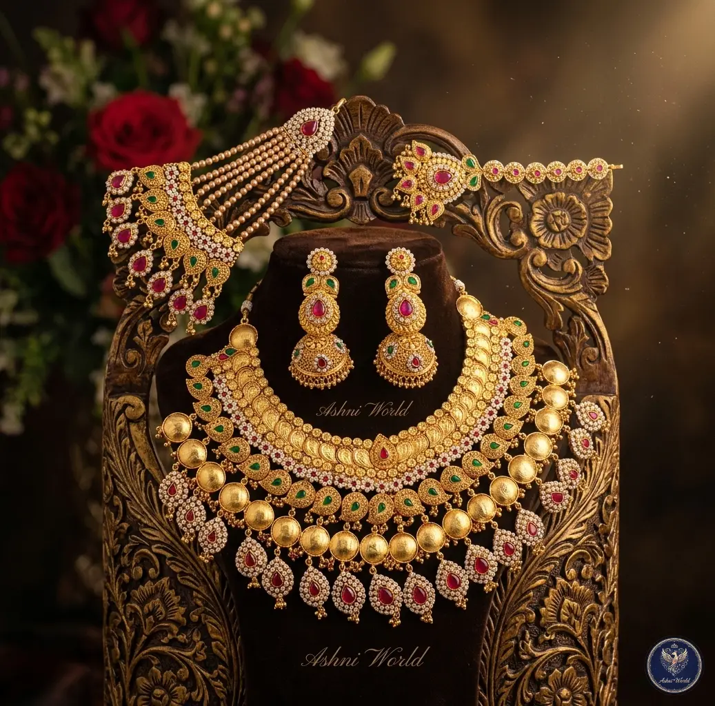 Royal Heritage Necklace Set (Necklace + Earrings + Tikli + Jhapta)