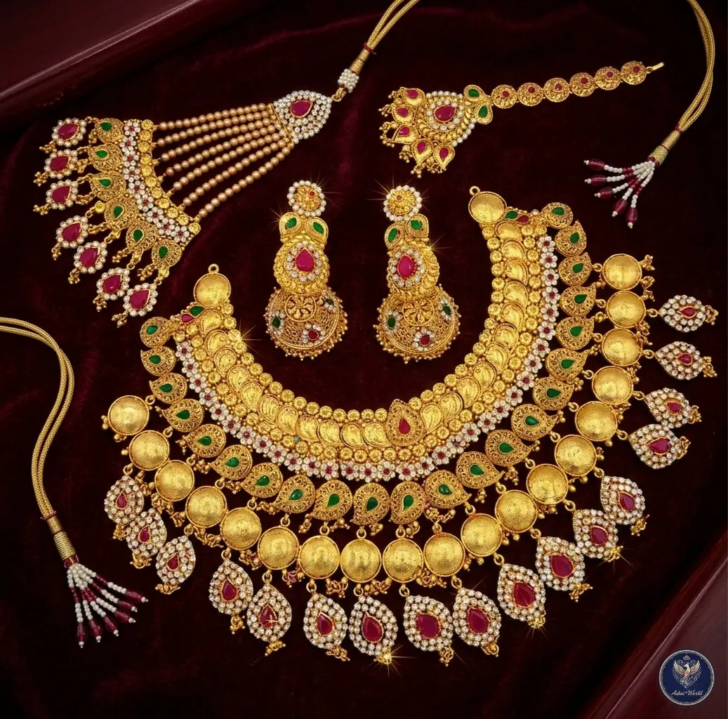 Royal Heritage Necklace Set (Necklace + Earrings + Tikli + Jhapta)