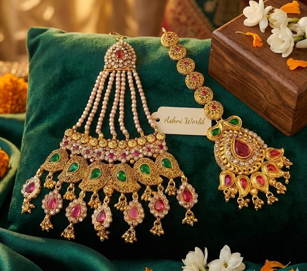Royal Heritage Necklace Set (Necklace + Earrings + Tikli + Jhapta)