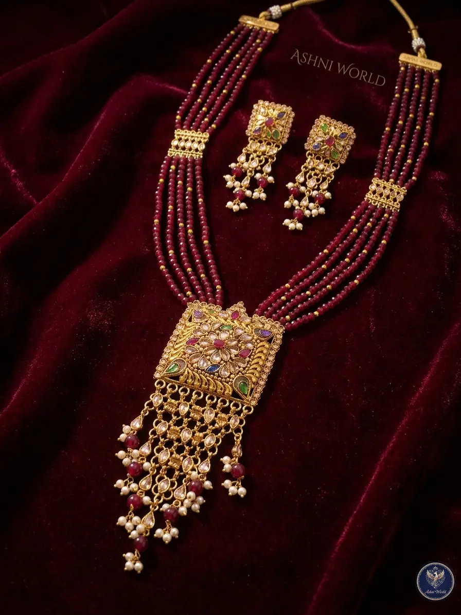 Premium Ruby Beaded Shita Har Set – Royal Bridal Statement Jewelry