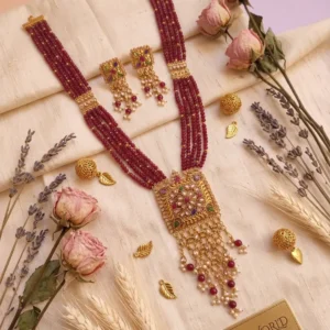 Premium Ruby Beaded Shita Har Set – Royal Bridal Statement Jewelry