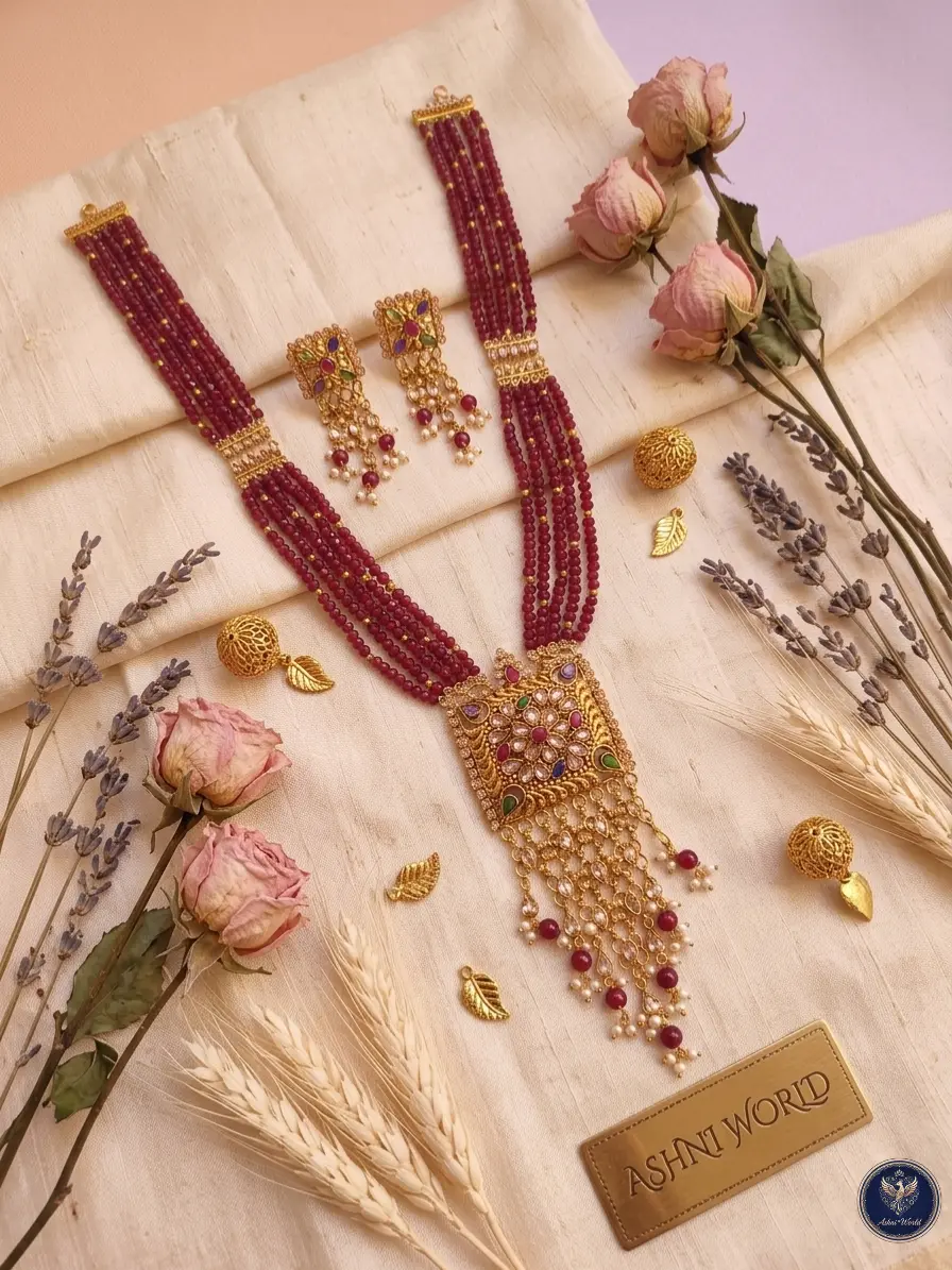 Premium Ruby Beaded Shita Har Set – Royal Bridal Statement Jewelry