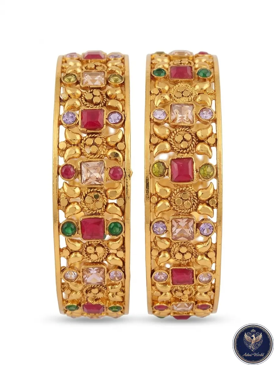 Luxury Gold Plated Stone Churi Set for Women – Premium Traditional Bridal Bangles