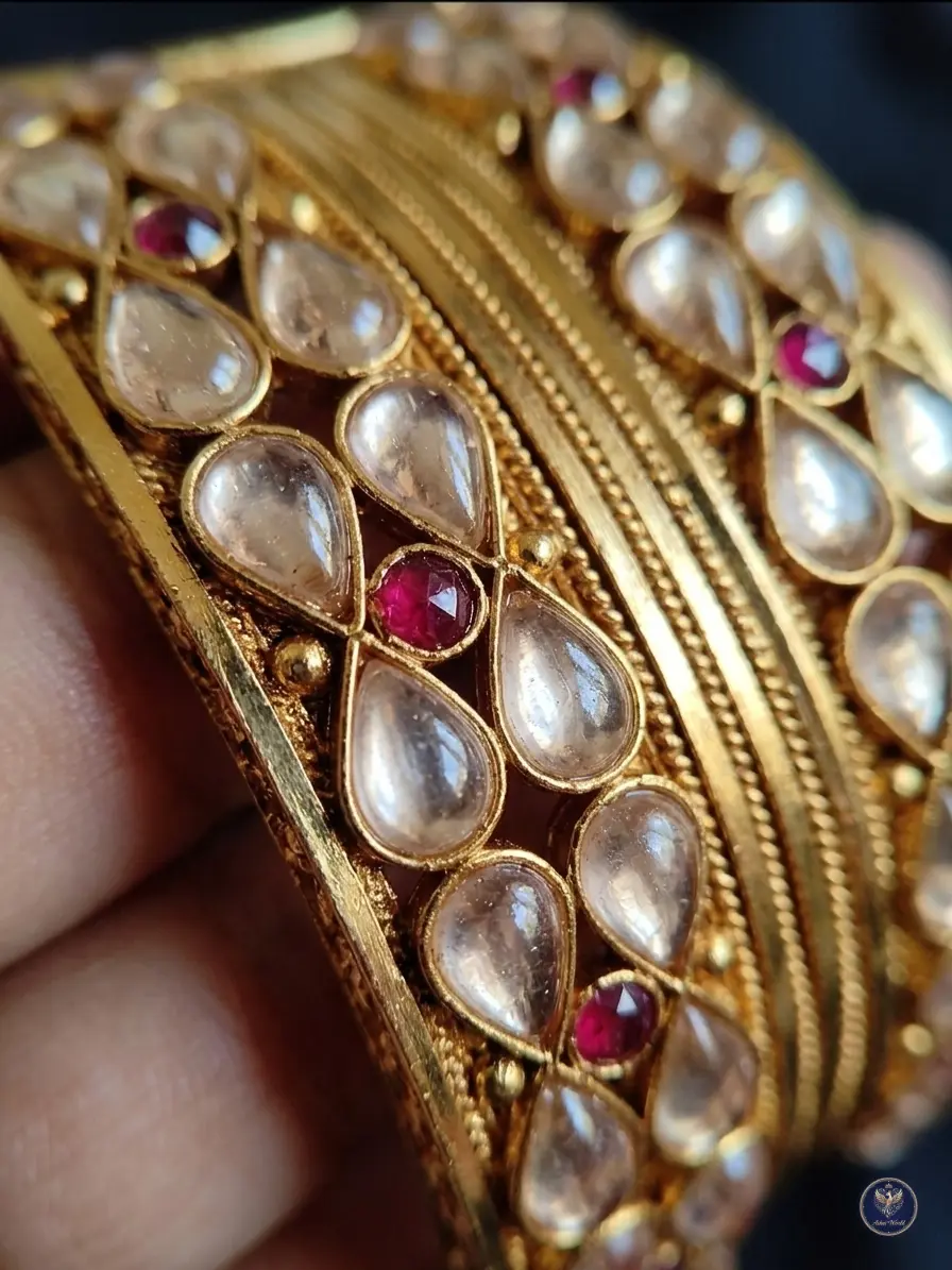 Handcrafted Gold-Toned Polki & Ruby Churi Pair