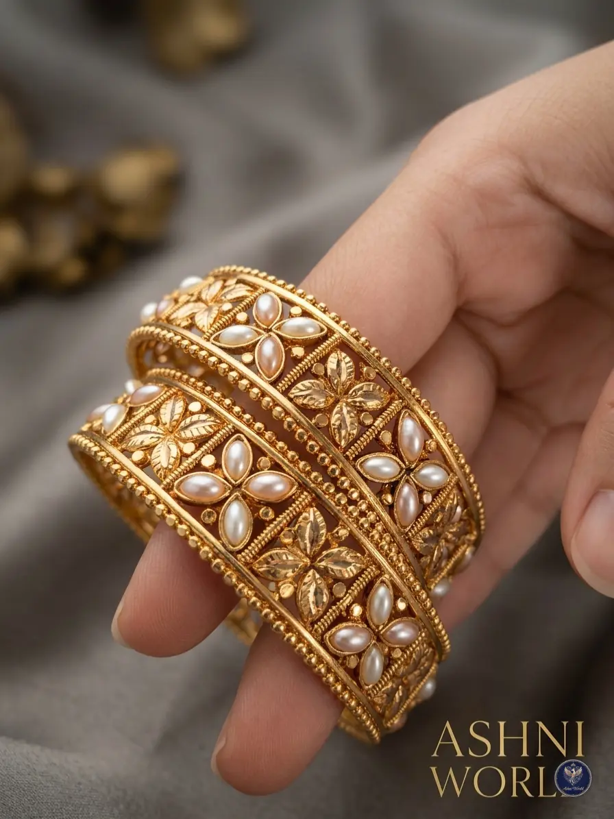 Handcrafted Gold-Plated Pearl Churi Set