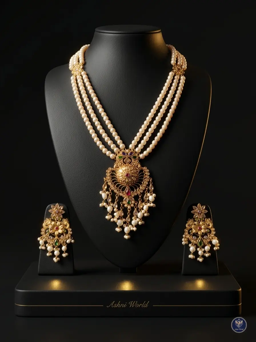 Royal Pearl Infusion: Handcrafted Gold-Plated Shita Har Set