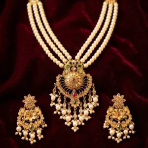 Royal Pearl Infusion: Handcrafted Gold-Plated Shita Har Set