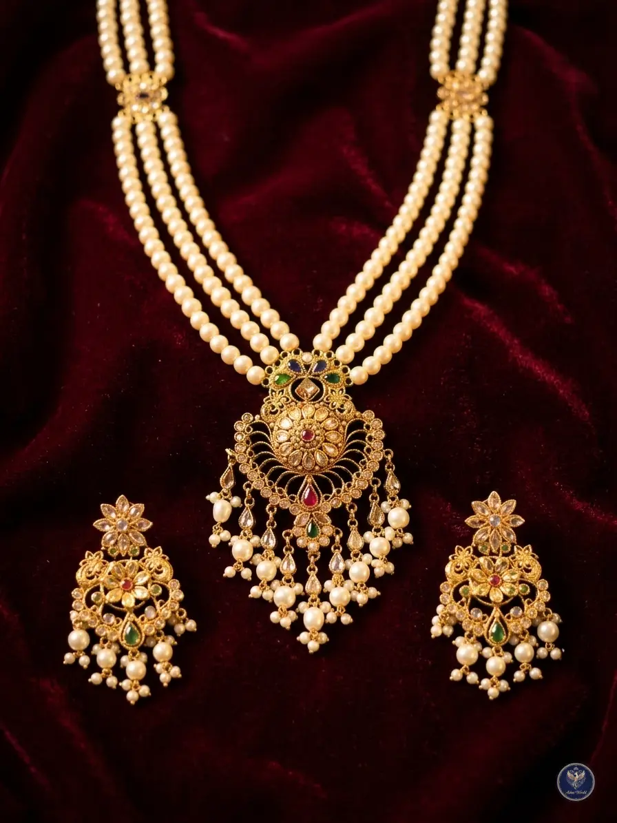 Royal Pearl Infusion: Handcrafted Gold-Plated Shita Har Set