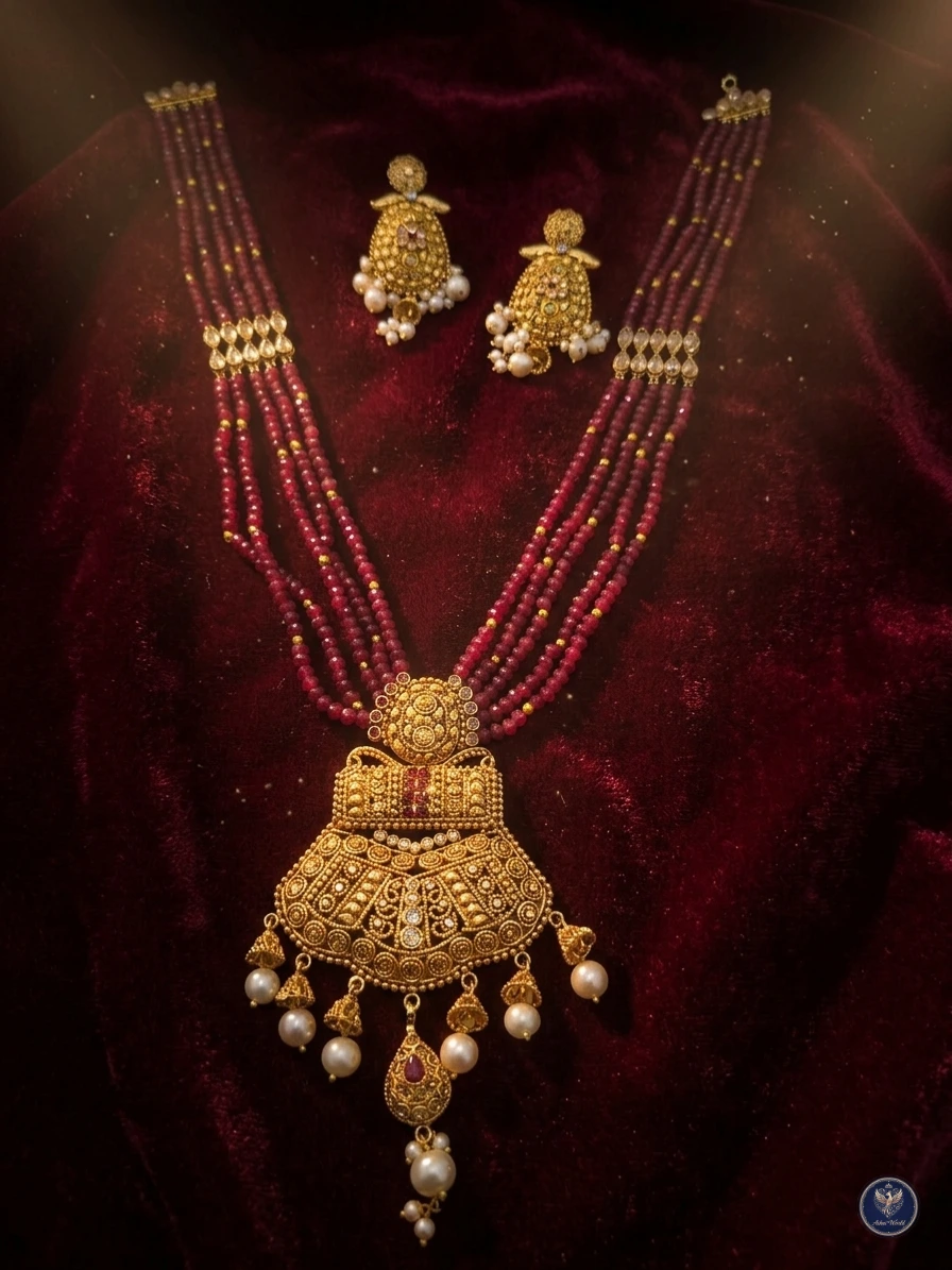 Handcrafted Ruby & Gold Filigree Shita Har Set