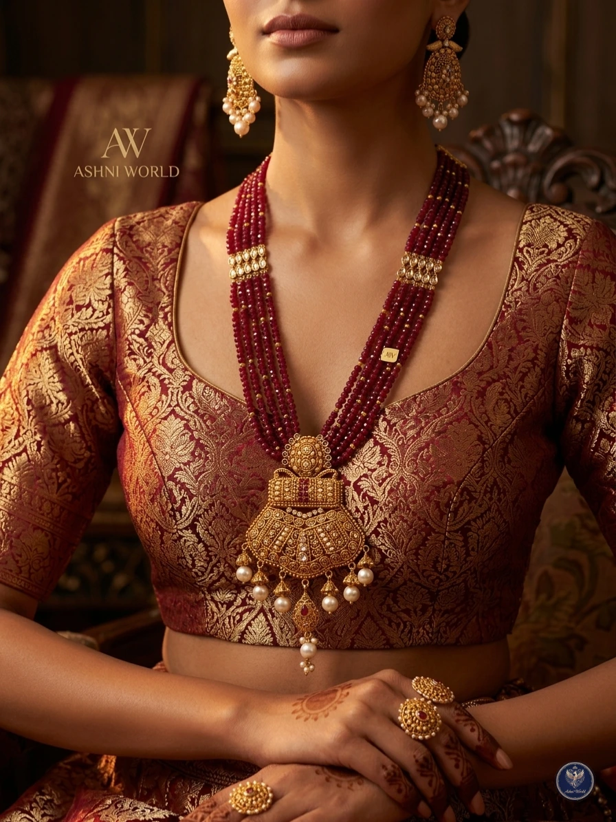 Handcrafted Ruby & Gold Filigree Shita Har Set