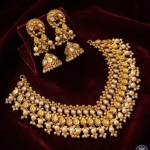 Regal Pearl & Gold-Leaf Artisan Necklace Set