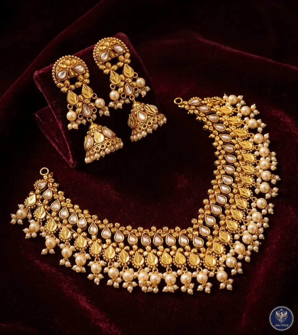 Regal Pearl & Gold-Leaf Artisan Necklace Set
