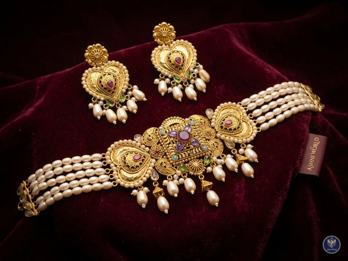 Heritage Craftsmanship: The Royal Cokher Pearl & Gemstone Choker Set