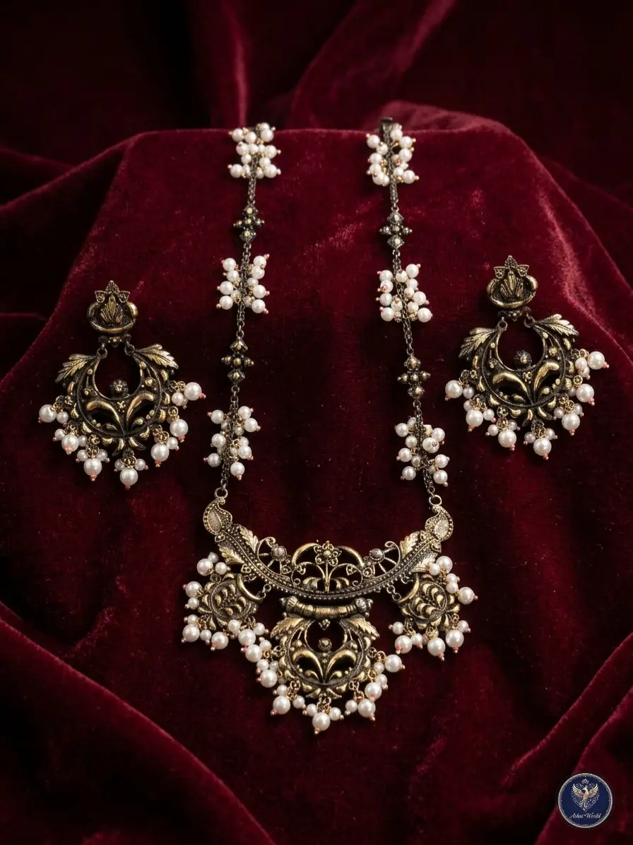 Antique Gold-Finish Pearl Necklace Set