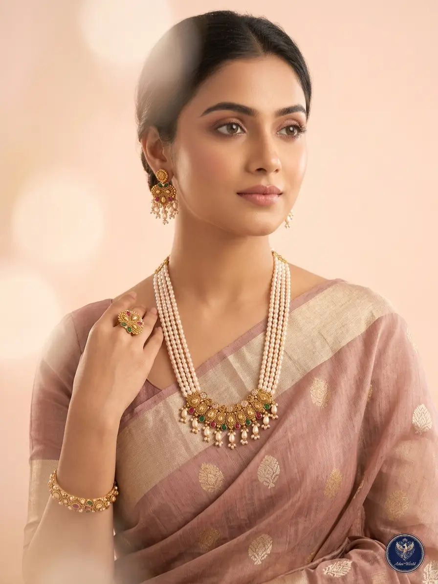 Handcrafted Pearl & Antique Gold Necklace Set