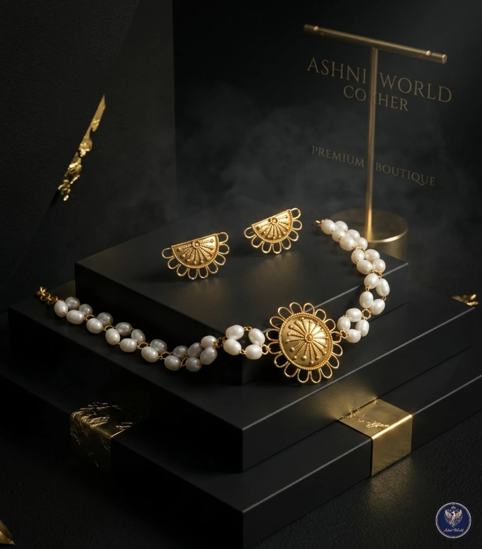 Real Pearl & Gold-Polished Heritage Necklace Set