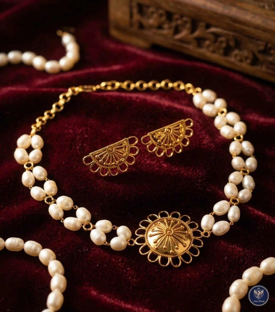 Real Pearl & Gold-Polished Heritage Necklace Set