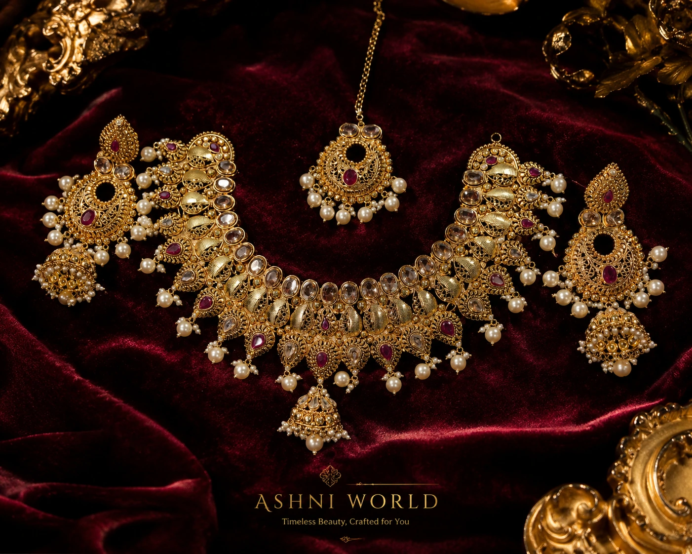 Bridal Necklace Set – Premium Gold-Plated Kundan & Pearl Collection