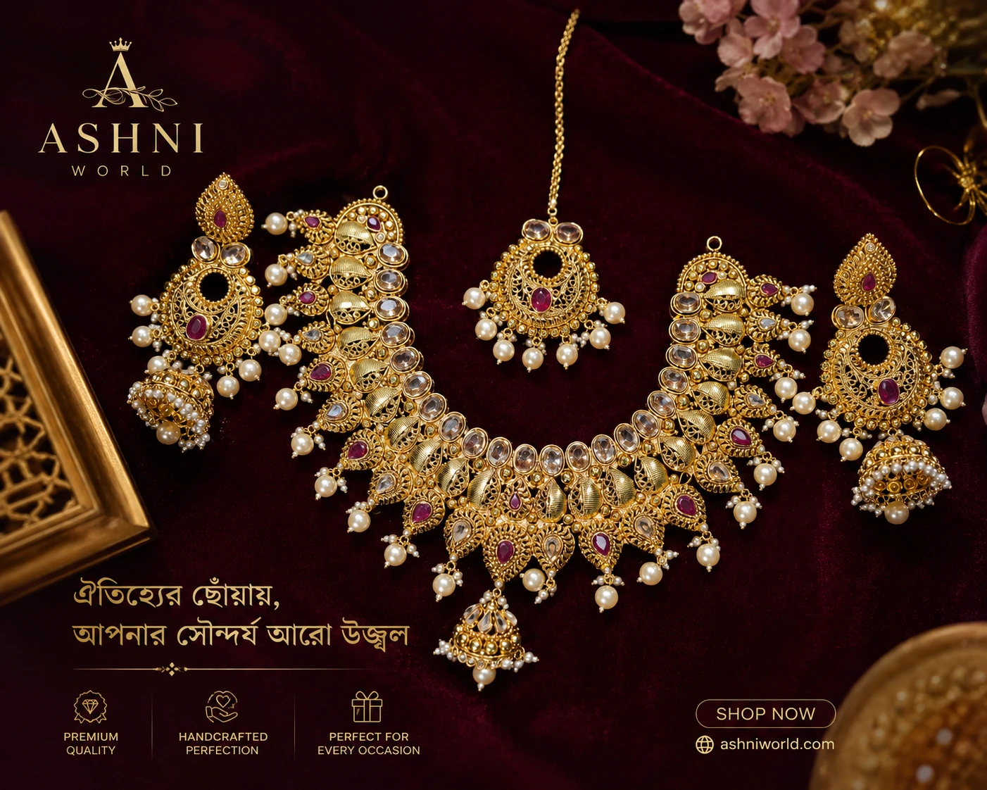 Bridal Necklace Set – Premium Gold-Plated Kundan & Pearl Collection