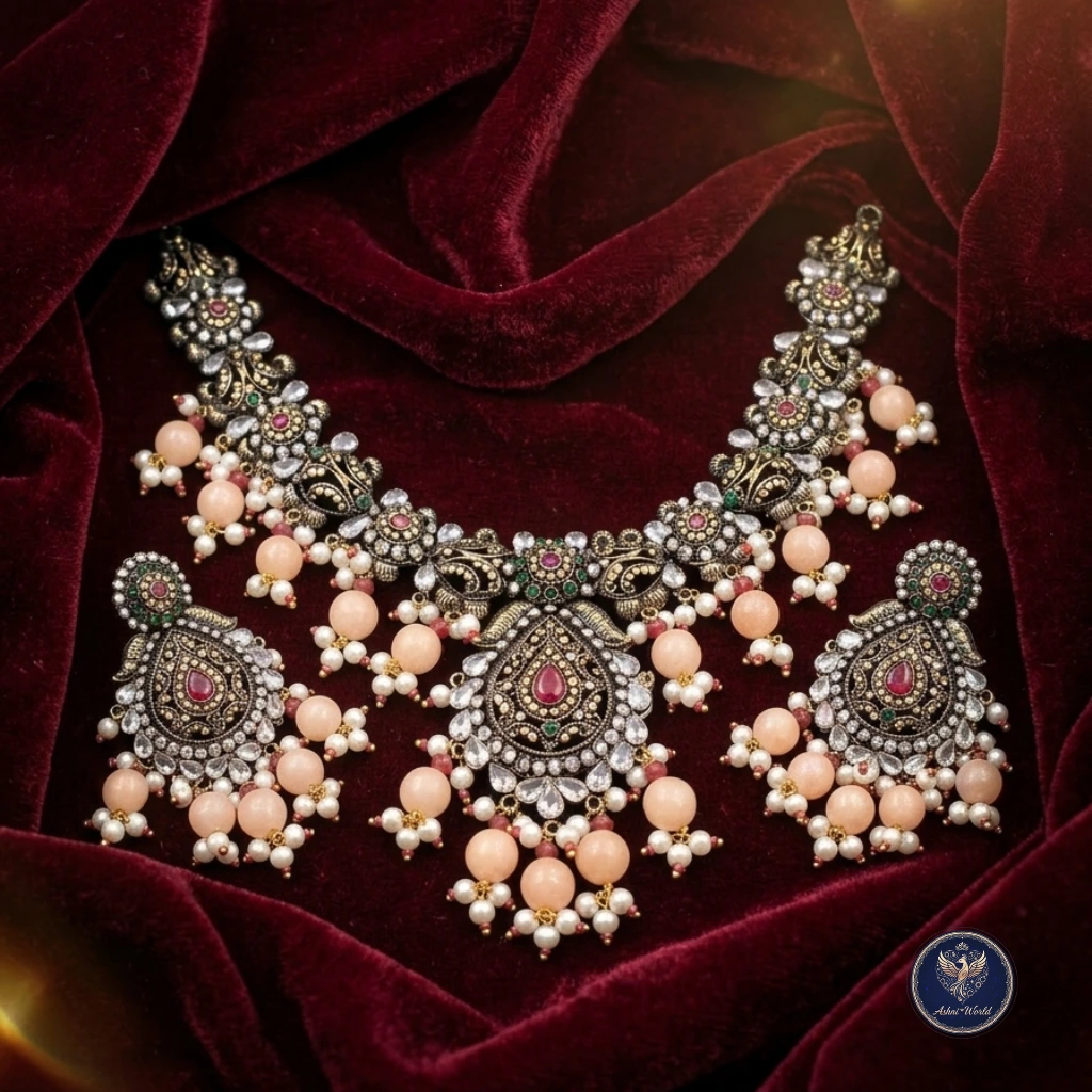 Antique Silver & Peach Pearl Bridal