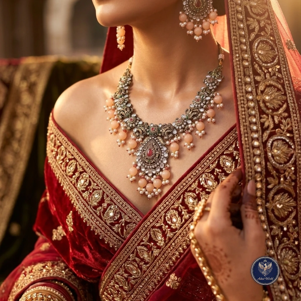 Antique Silver & Peach Pearl Bridal