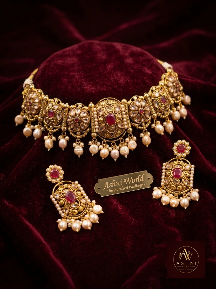 The Rajkumari Polki & Pearl Choker Set