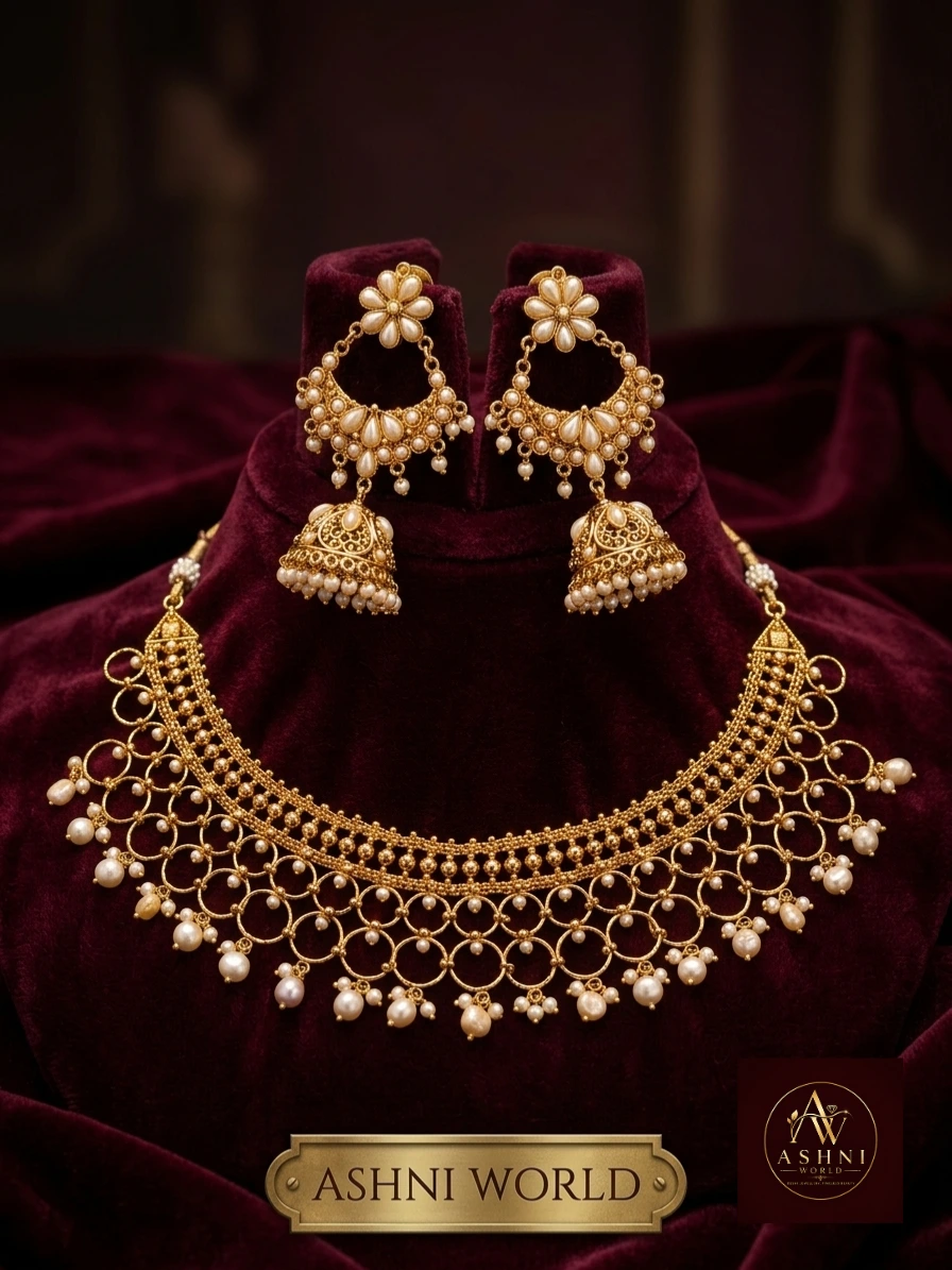 The Rajkumari Heirloom Pearl & Gold-Polished Filigree Necklace Set