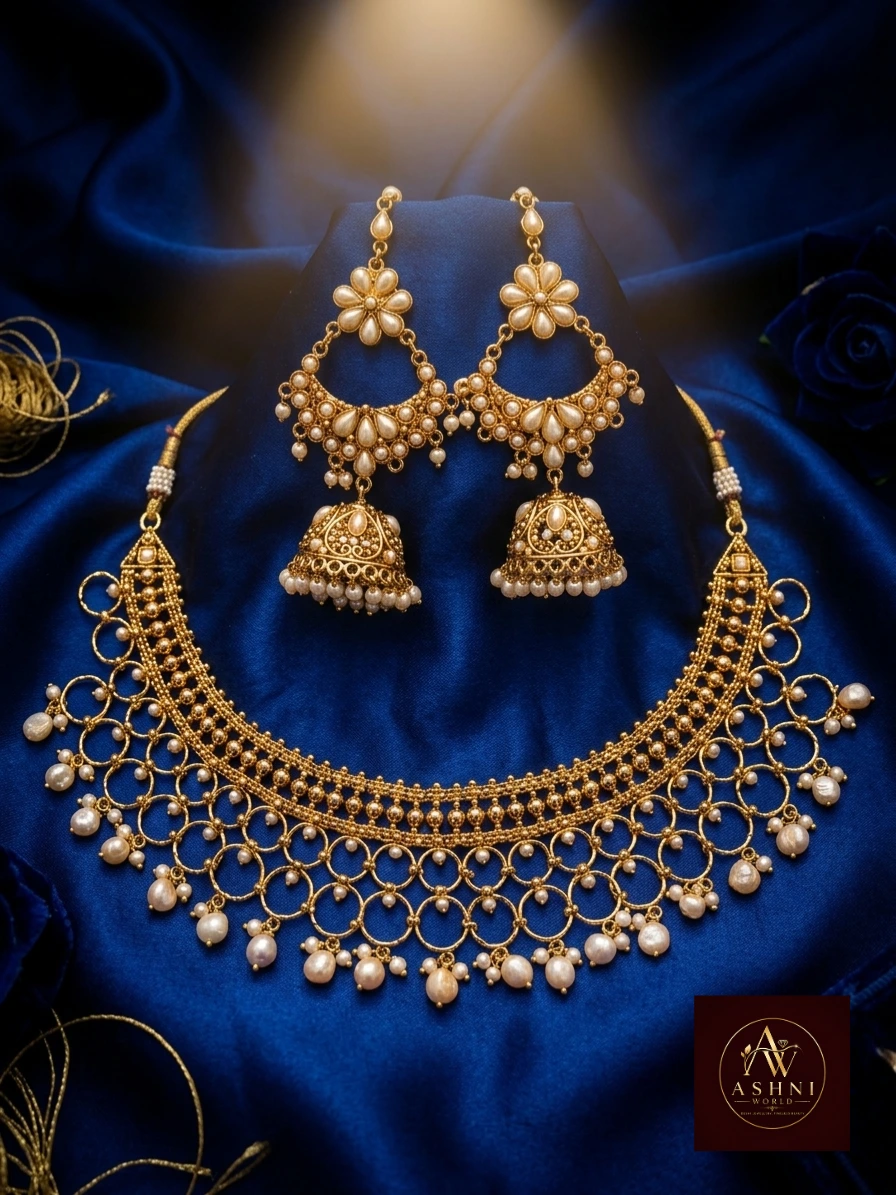 The Rajkumari Heirloom Pearl & Gold-Polished Filigree Necklace Set