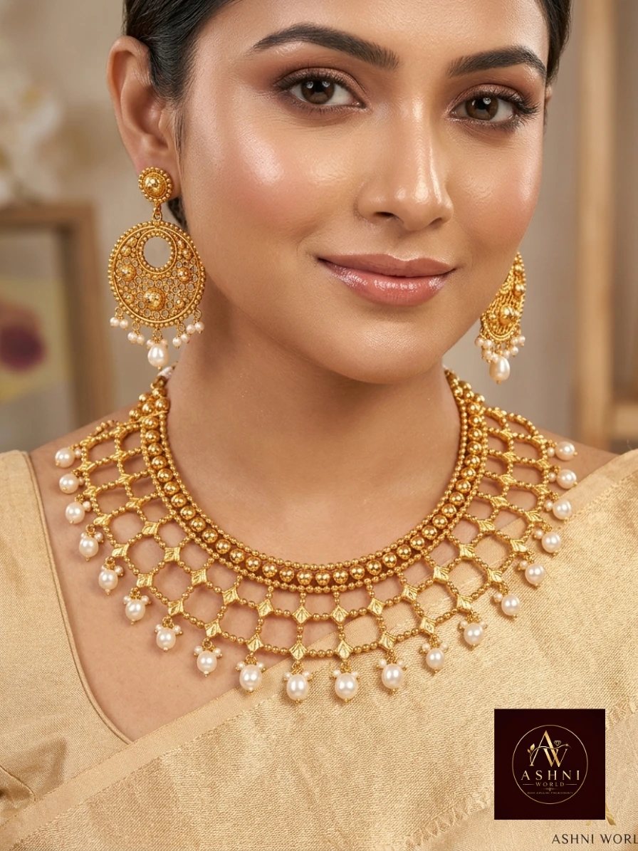 The Rajkumari Mesh & Pearl Heritage Necklace Set