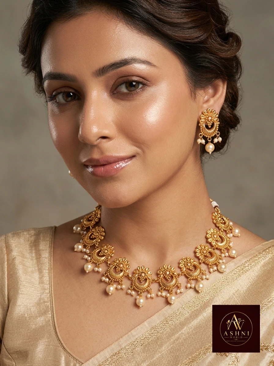 The Chandni Crescent Pearl Necklace Set