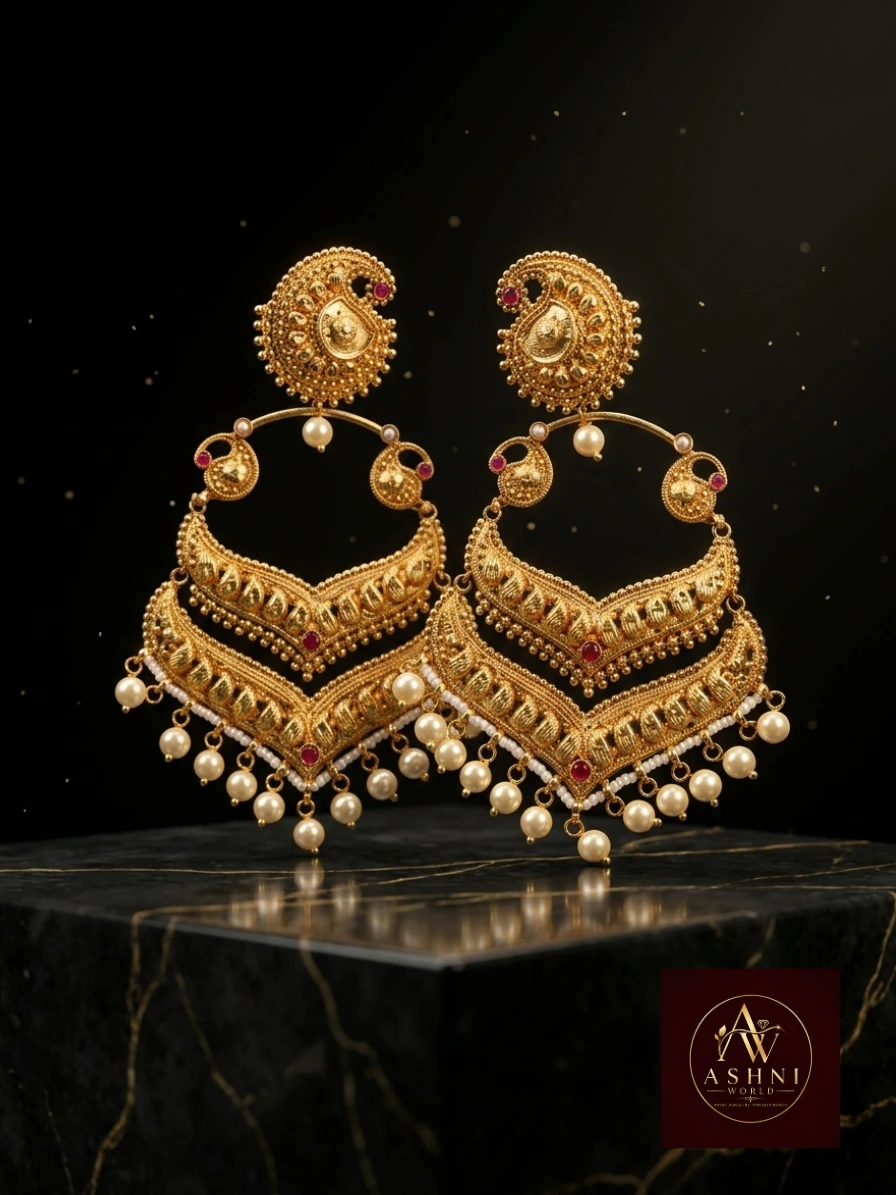 The Zamindari Heritage Chandelier – Royal Gold-Plated Kalka Earrings