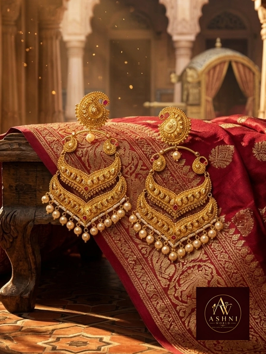 The Zamindari Heritage Chandelier – Royal Gold-Plated Kalka Earrings