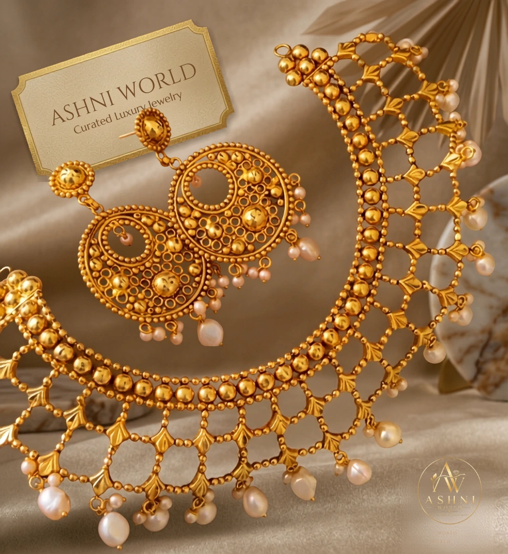 The Rajkumari Mesh & Pearl Heritage Necklace Set