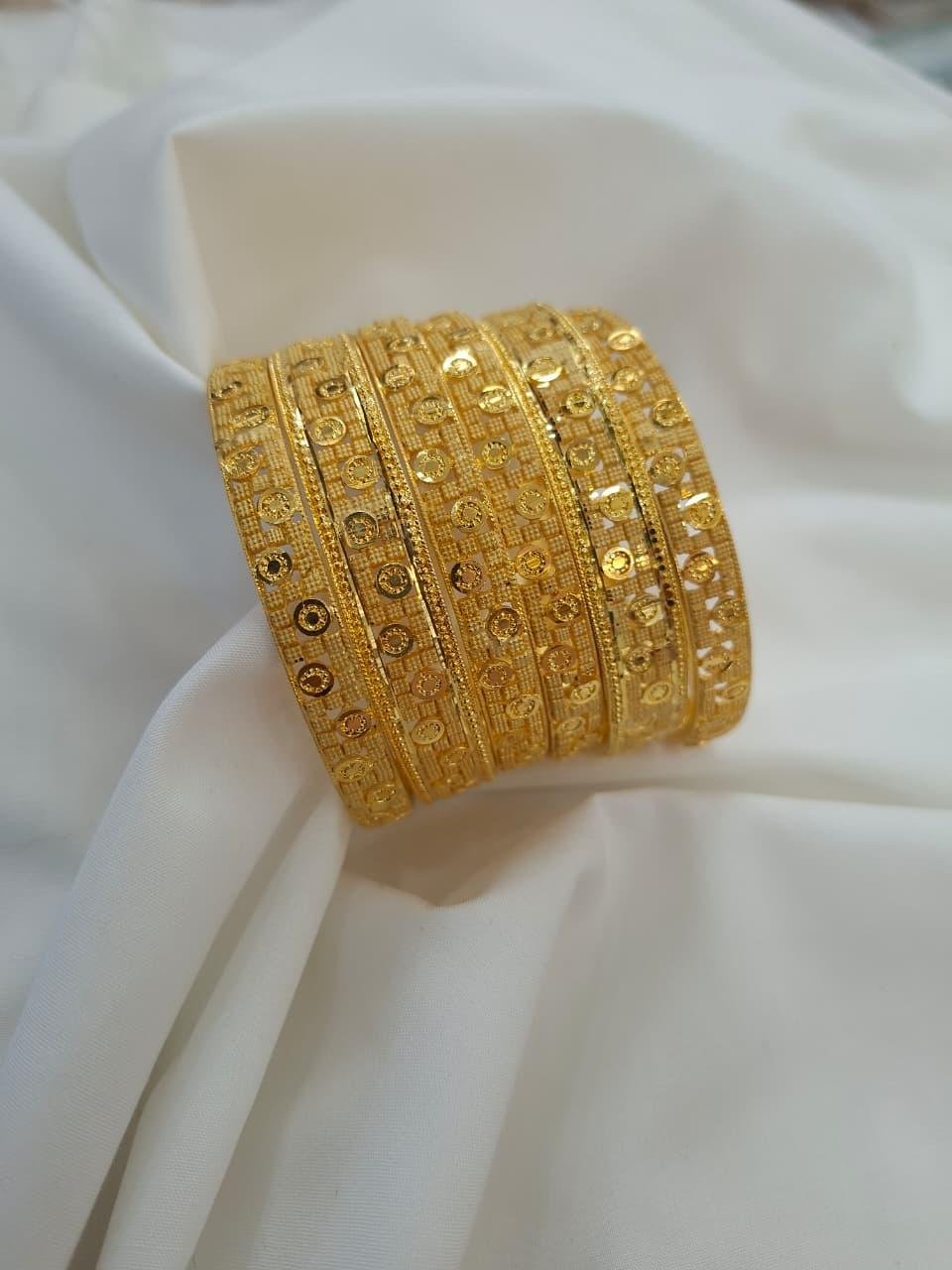22K Gold Plated Filigree Bangles – Set of 6 | code 02